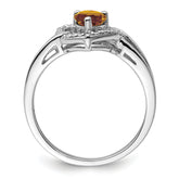 Sterling Silver Rhodium Whiskey Quartz Diam. Ring